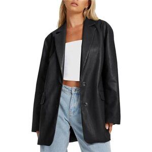 Women’s Faux Leather Bomber Jacket - Fall Winter Going Out Coat